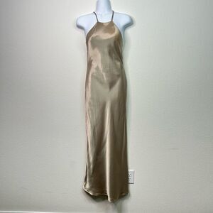 Laundry By Shelli Segal Gold Satin Halter Maxi Dress